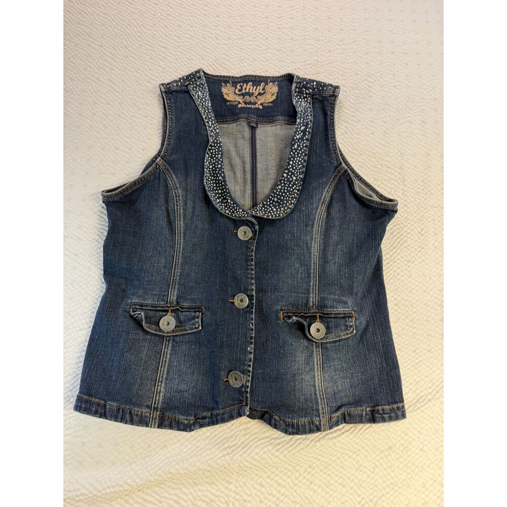 Ethyl Denim Vest with Rhinestone Accents